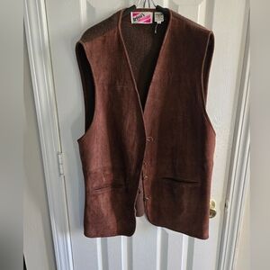 Vintage Chocolate Brown Suede And Sweater Sleeveless Women's Vest Size 44